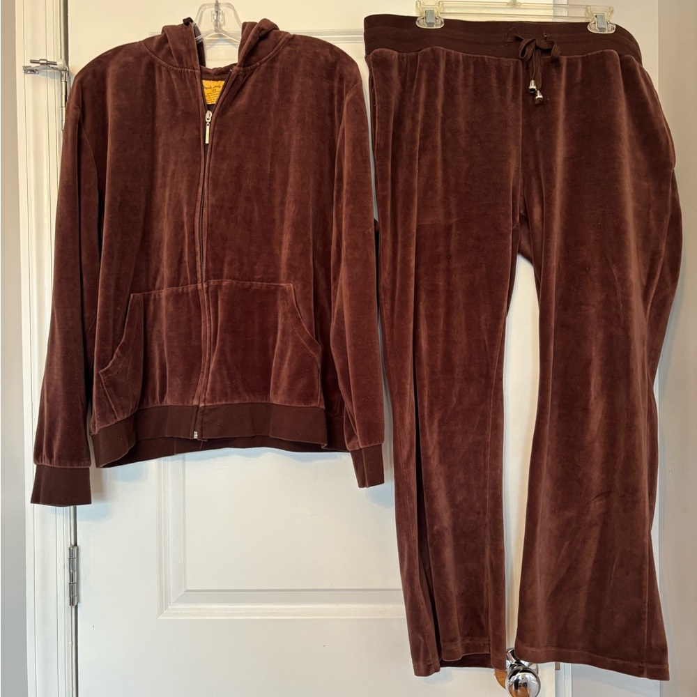 Royale Lady Cotton Blend Plus Size Hoodie and Pants Jumpsuit Set in Deep Brown